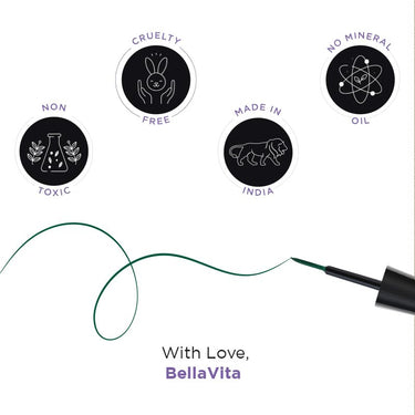 BELLAVITA Intense Drama Waterproof Eyeliner, Green, Matte Finish, Smudge-Proof, Fast-Drying, Felt Tip Applicator, Enriched with Biotin, 3.5 ml